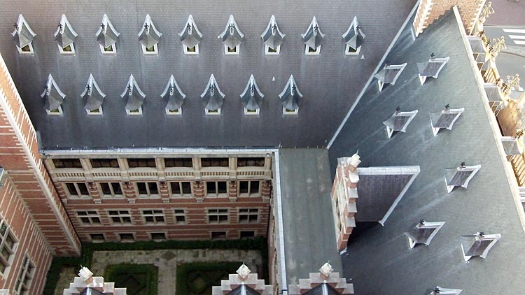 View towards inner courtyard from tower of Central University Library