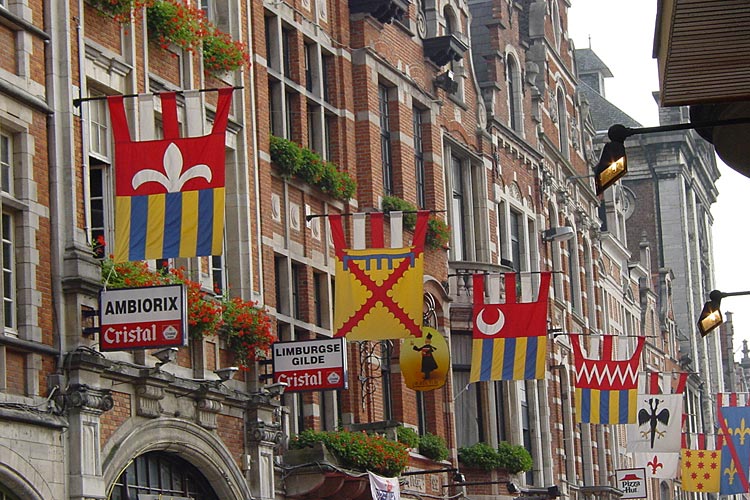 Flags adorn the many cafes and bars on the Old Market in Leuven