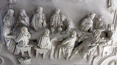 Stucco representing The Last Supper, on the ceiling of the refectory at Park Abbey.