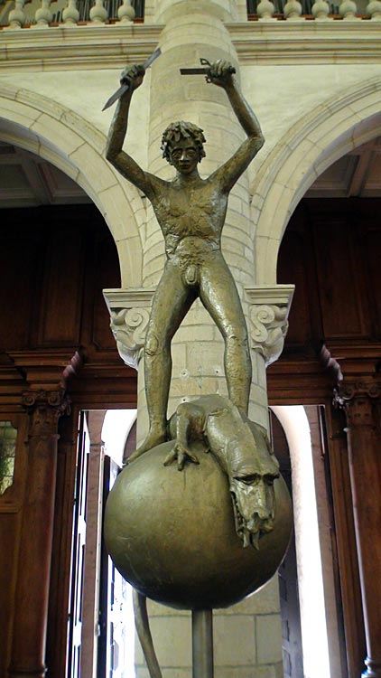 Sculpture of Saint Michael, by Ad Wouters, at entrance to the church