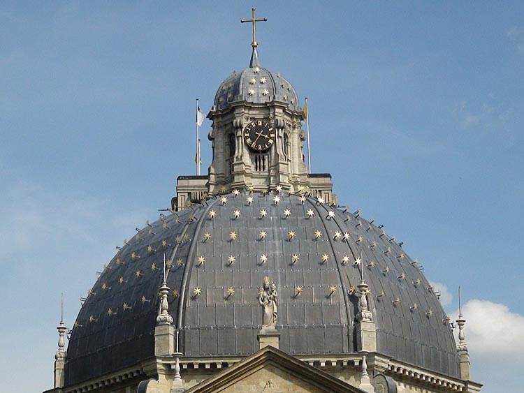 The dome of the Basilica. Notice the many stars, symbolizing the Virgin Mary and the Statue of the VIrgin Mary