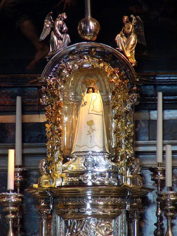 Statue of the Virgin Mary behind the altar of the Basilica