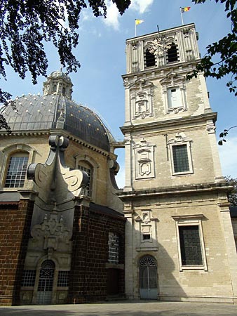 There is a somewhat impressive tower behind the dome of the Basilica